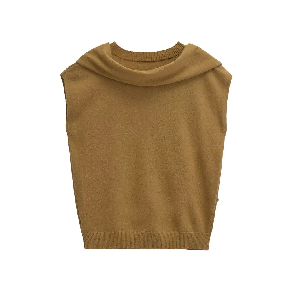 Knit Tops - Scarf Neck Top Sleeveless Knit Sweater