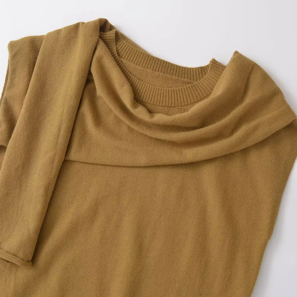 Knit Tops - Scarf Neck Top Sleeveless Knit Sweater