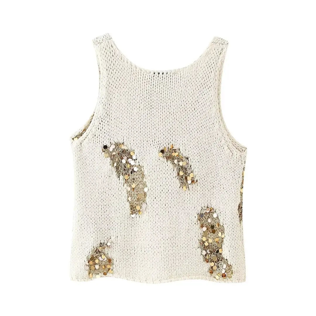 Knit Tops- Sparkle Embellished Tank Top for Chic Events- - Chuzko Women Clothing