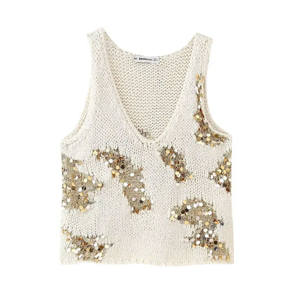 Knit Tops- Sparkle Embellished Tank Top for Chic Events- - Chuzko Women Clothing