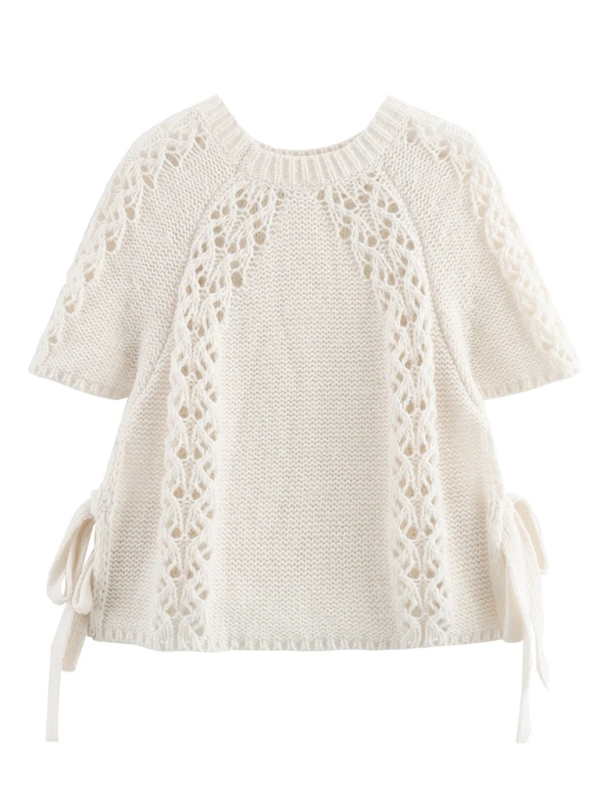 Knit Tops- Women Crochet Tie-Side Top- - Pekosa Women Fashion