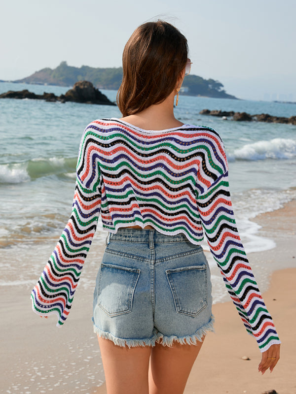 Women's Chevron Stripe Beach Cover-Up Crop Top