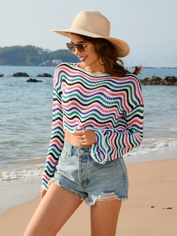 Strand-Cover-Up-Crop-Top mit Chevron-Streifen für Damen