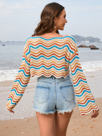 Strand-Cover-Up-Crop-Top mit Chevron-Streifen für Damen