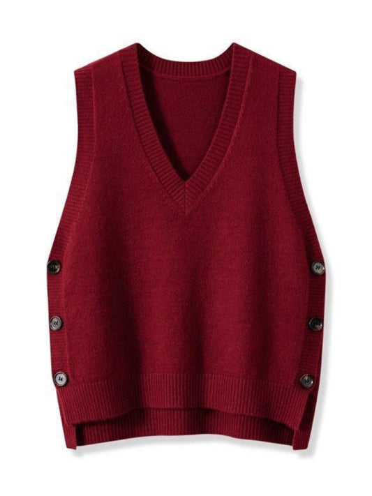 Knit Vests - Women's Side-Button Vest Casual Knit Layer