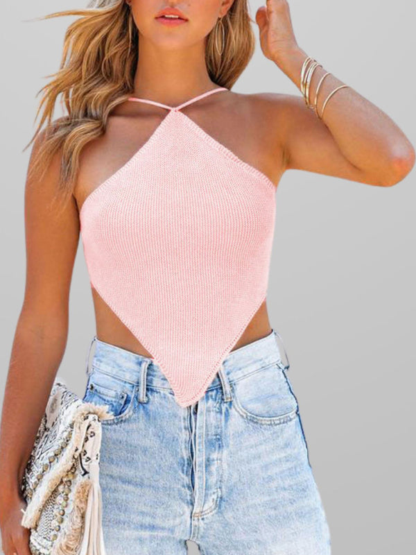 Knit Scarf Halter Women's Backless Summer Top