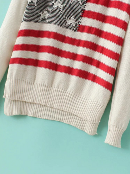 Knitting Sweaters- Patriotism American Flag Knit Sweater for Women- - Pekosa Women Fashion