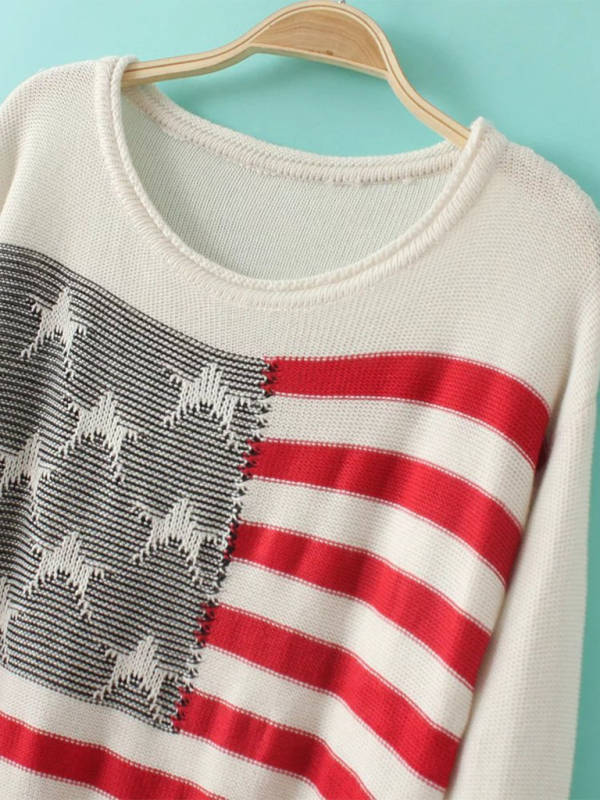 Knitting Sweaters- Patriotism American Flag Knit Sweater for Women- - Pekosa Women Fashion