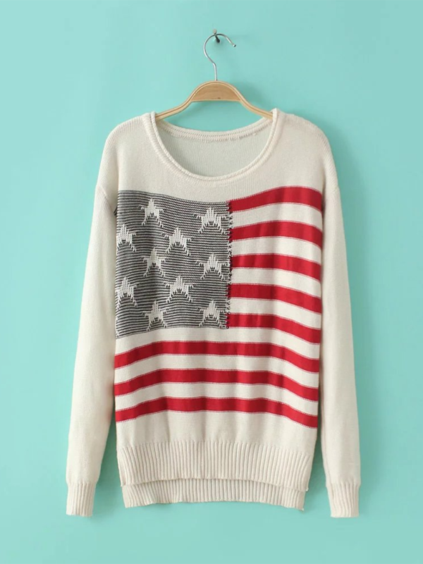 Knitting Sweaters- Patriotism American Flag Knit Sweater for Women- - Pekosa Women Fashion