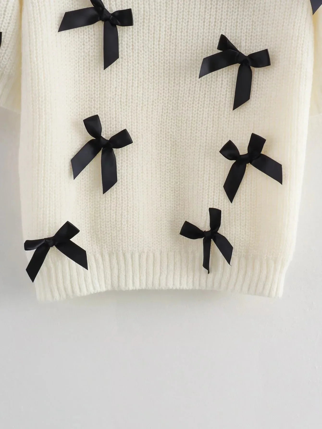 Knitting Tops- Women Bow-Embellished Sweater Knitwear- - Chuzko Women Clothing