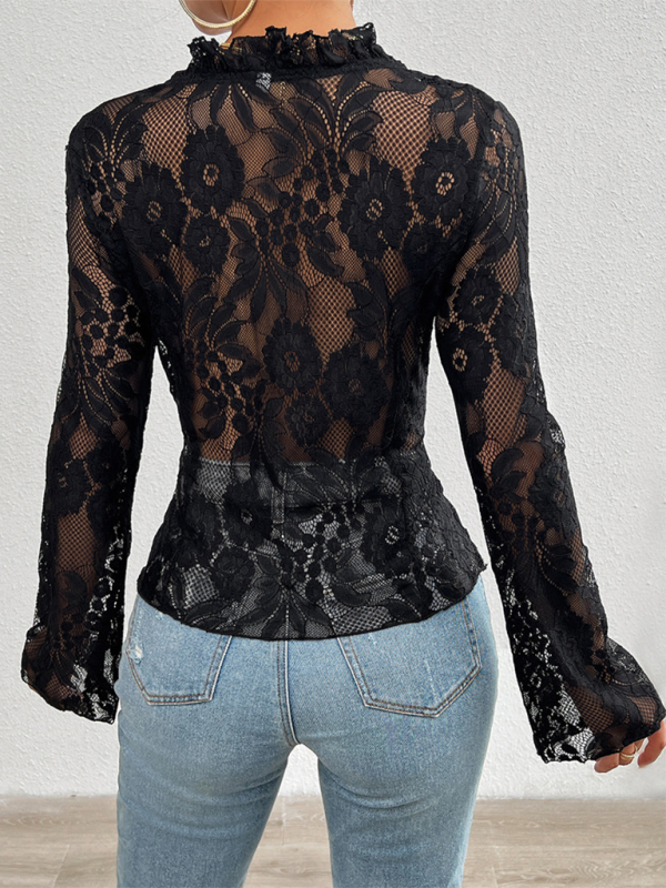 Lace Blouses- Vintage Romance Lace Tie-Up Blouse for Women- - Chuzko Women Clothing