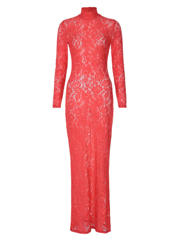 Lace Dresses - Red Lace Mermaid Dress for Special Occasions