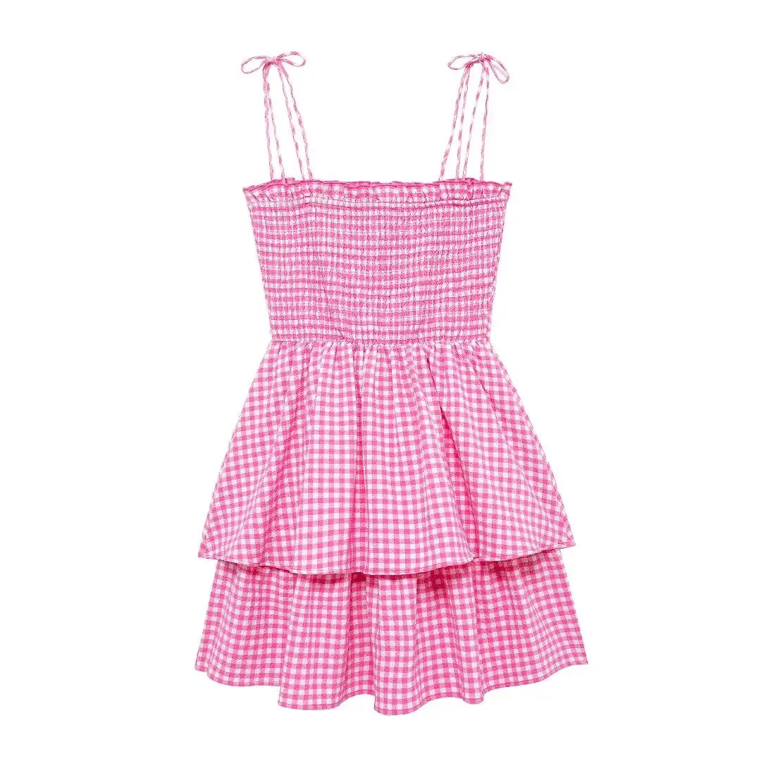 Pretty Pink Summer Tiered Gingham Dress