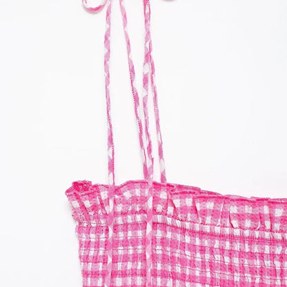 Pretty Pink Summer Tiered Gingham Dress