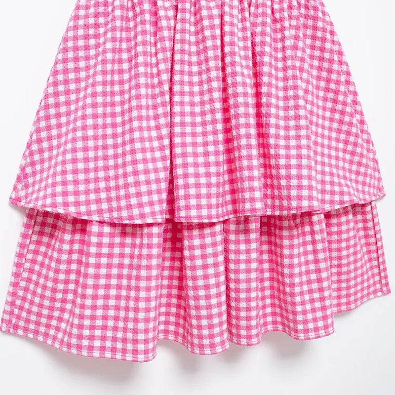 Pretty Pink Summer Tiered Gingham Dress