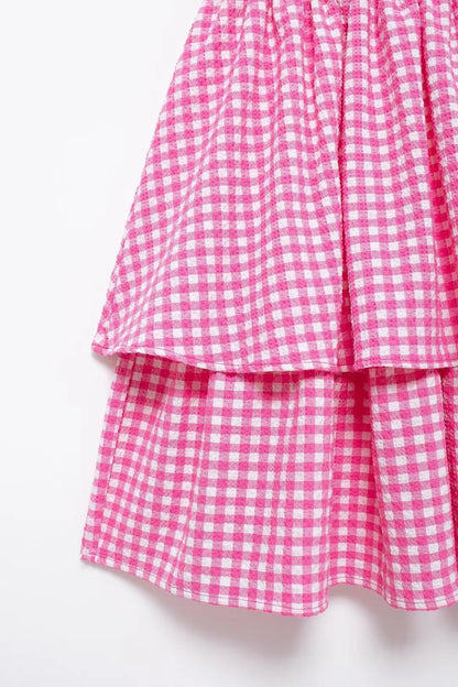 Pretty Pink Summer Tiered Gingham Dress