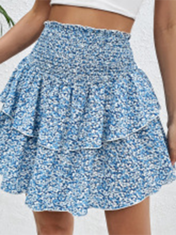 Layered Dresses- Women's Floral Layered Mini Skirt with Wide Waistband- - Pekosa Women Fashion