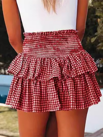 Layered Skirts- Ruffled Skirt in Classic Gingham- - Pekosa Women Fashion