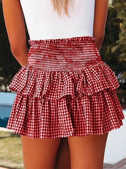 Layered Skirts- Ruffled Skirt in Classic Gingham- - Pekosa Women Fashion