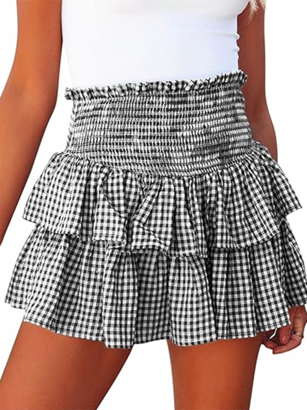 Layered Skirts- Ruffled Skirt in Classic Gingham- - Pekosa Women Fashion