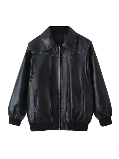 Leather Jackets - Faux Leather Bomber Moto Jacket