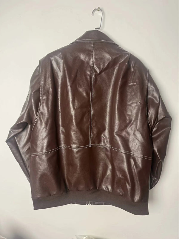 Leather Jackets - Faux Leather Bomber Moto Jacket