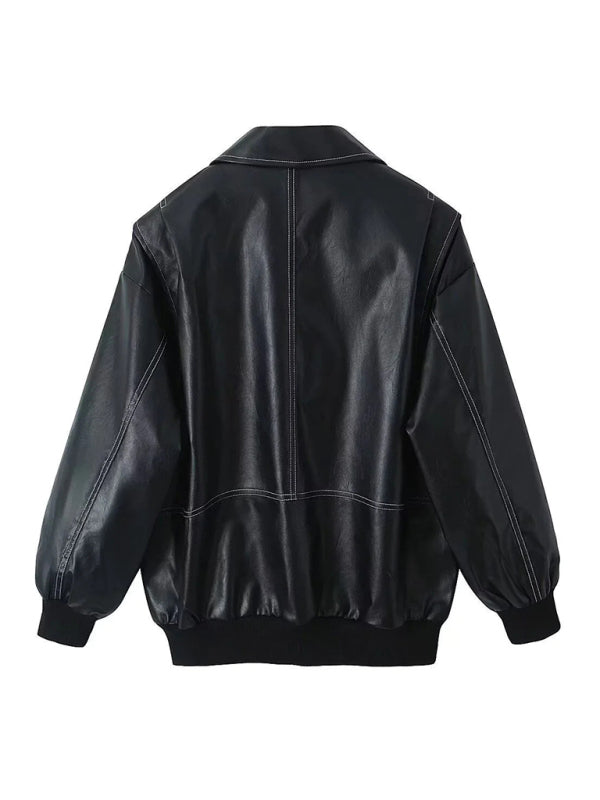 Leather Jackets - Faux Leather Bomber Moto Jacket