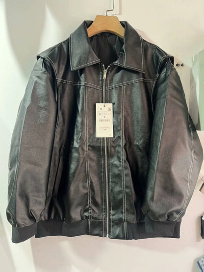 Leather Jackets - Faux Leather Bomber Moto Jacket