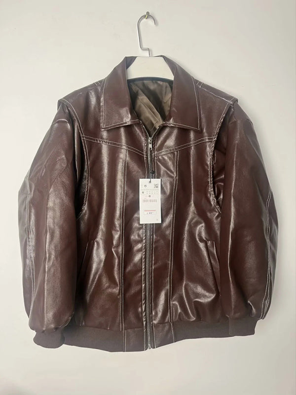 Leather Jackets - Faux Leather Bomber Moto Jacket