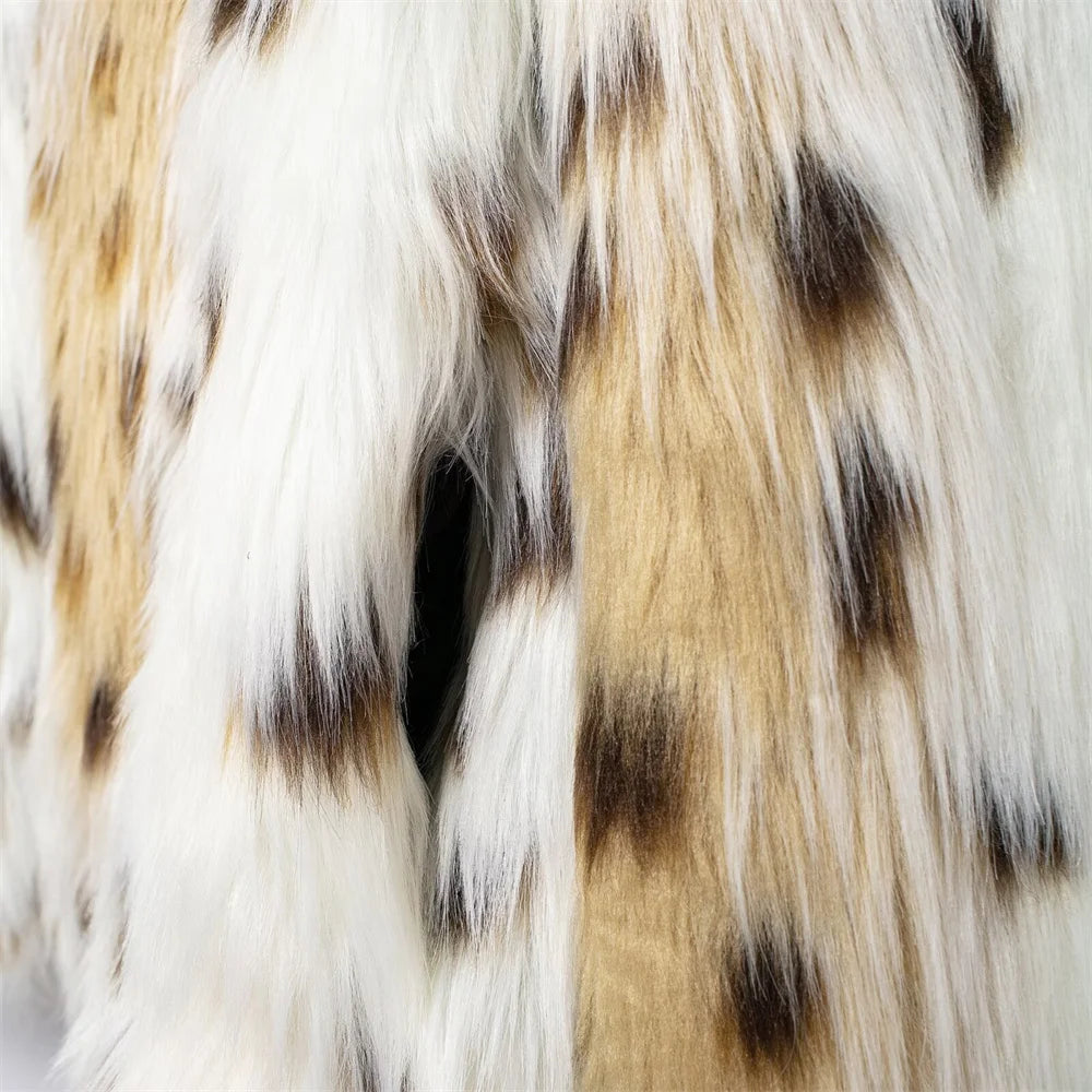 Leopard Jackets - Leopard Faux Fur Winter Jacket for Social Events