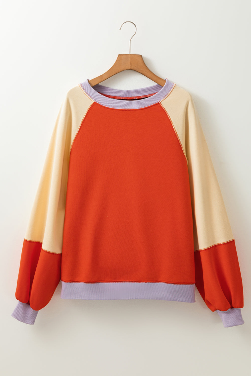 Long Sleeve Tops - Casual Color Block Loose Fit Top for Women Pullover