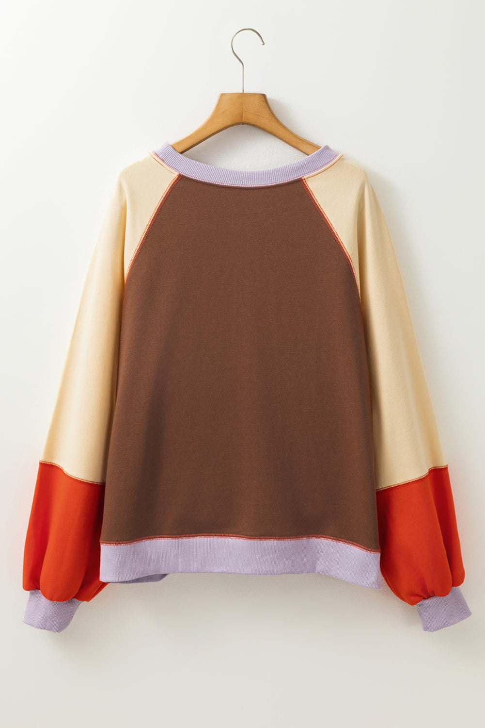 Long Sleeve Tops - Casual Color Block Loose Fit Top for Women Pullover