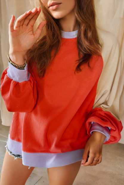 Long Sleeve Tops - Casual Color Block Loose Fit Top for Women Pullover