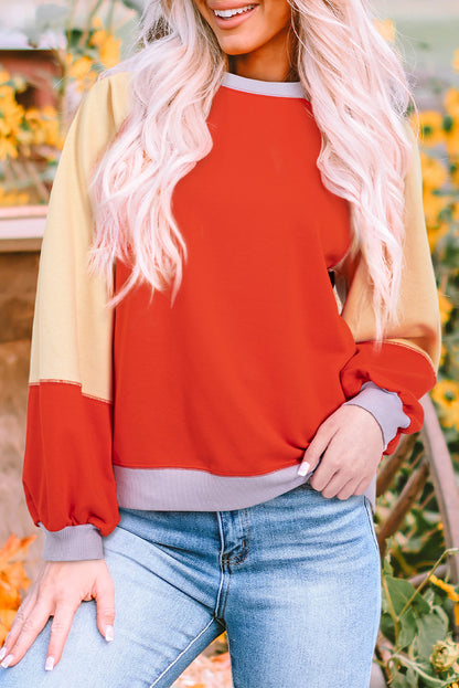 Long Sleeve Tops - Casual Color Block Loose Fit Top for Women Pullover