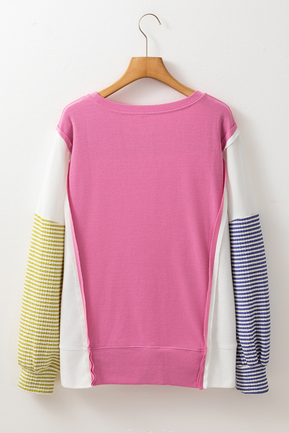 Long Sleeve Tops - Patchwork Color Block Long Sleeve Sweater Fall Pullover