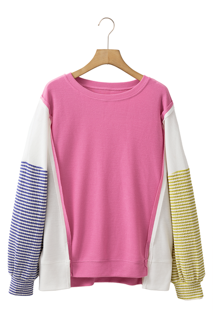 Long Sleeve Tops - Patchwork Color Block Long Sleeve Sweater Fall Pullover