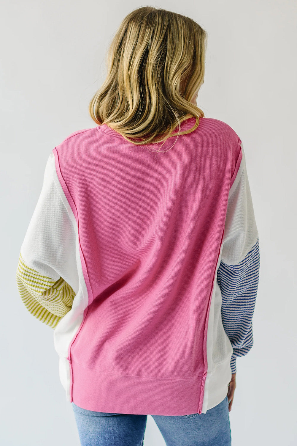 Long Sleeve Tops - Patchwork Color Block Long Sleeve Sweater Fall Pullover