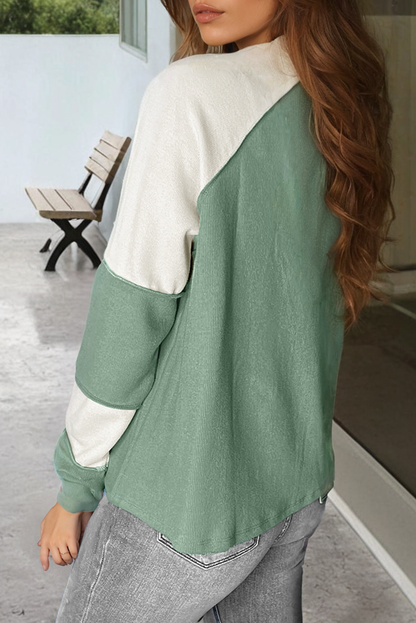 Long Sleeve Tops - Ribbed Colorblock Raglan Sleeve Top for Fall