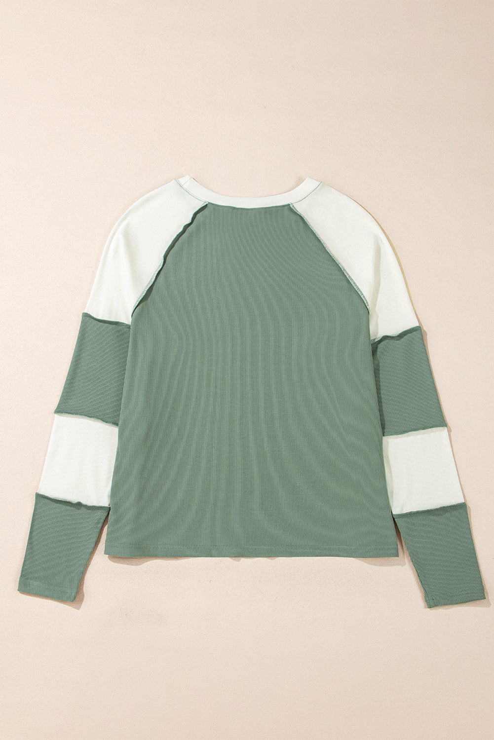 Long Sleeve Tops - Ribbed Colorblock Raglan Sleeve Top for Fall