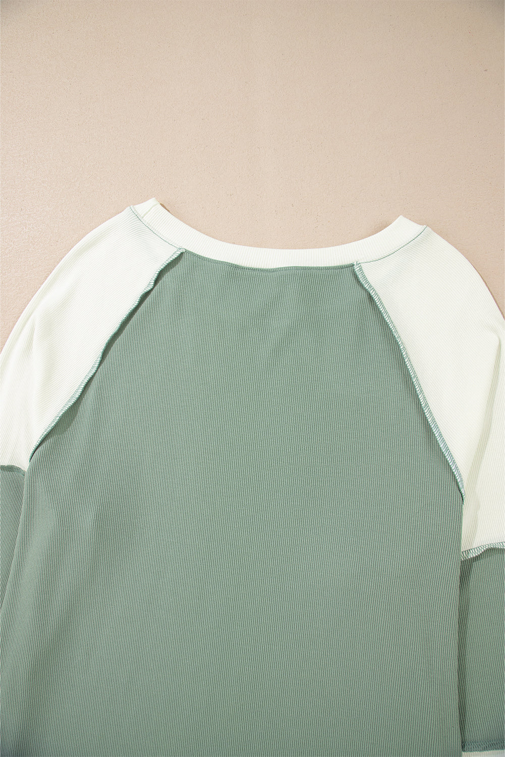 Long Sleeve Tops - Ribbed Colorblock Raglan Sleeve Top for Fall