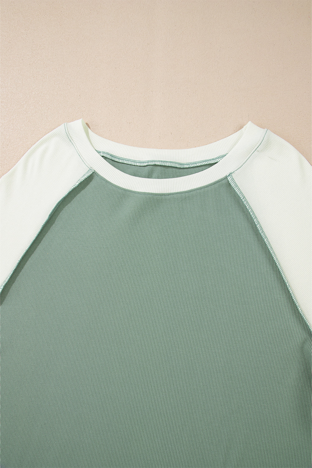 Long Sleeve Tops - Ribbed Colorblock Raglan Sleeve Top for Fall