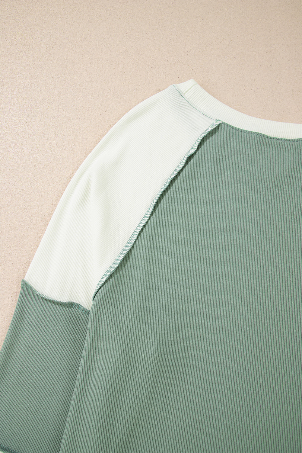 Long Sleeve Tops - Ribbed Colorblock Raglan Sleeve Top for Fall