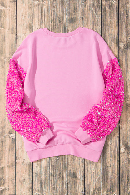 Long Sleeve Tops - Sequin Sleeve Winter Top Sparkle Pullover