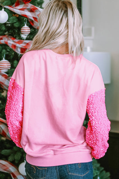 Long Sleeve Tops - Sequin Sleeve Winter Top Sparkle Pullover