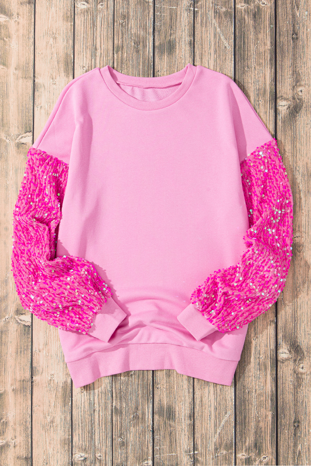 Long Sleeve Tops - Sequin Sleeve Winter Top Sparkle Pullover