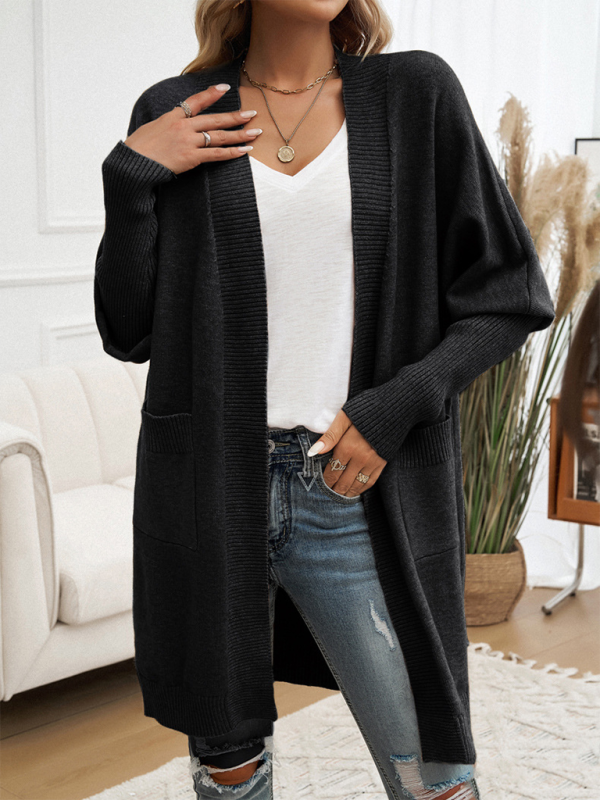 Longline Cardigans- Cozy Layer Long Cardigan with Batwing Sleeves for Women- Black- Pekosa Women Fashion