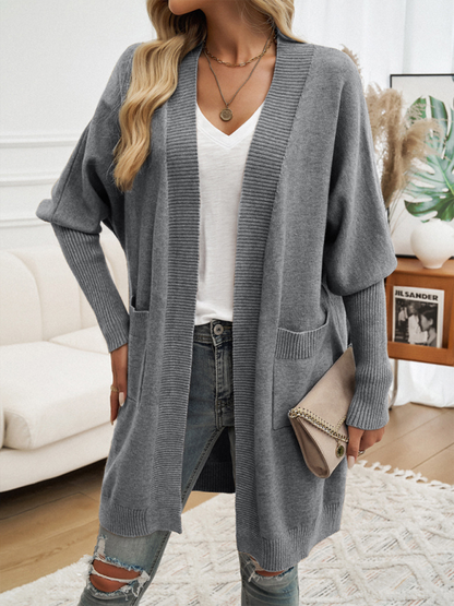 Longline Cardigans- Cozy Layer Long Cardigan with Batwing Sleeves for Women- Grey- Pekosa Women Fashion