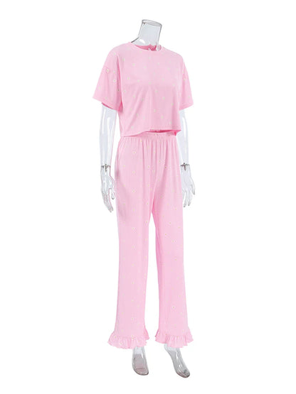 Loungewear - Casual Daisy Loungewear Pants and Top