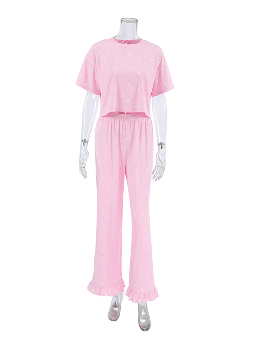 Loungewear - Casual Daisy Loungewear Pants and Top