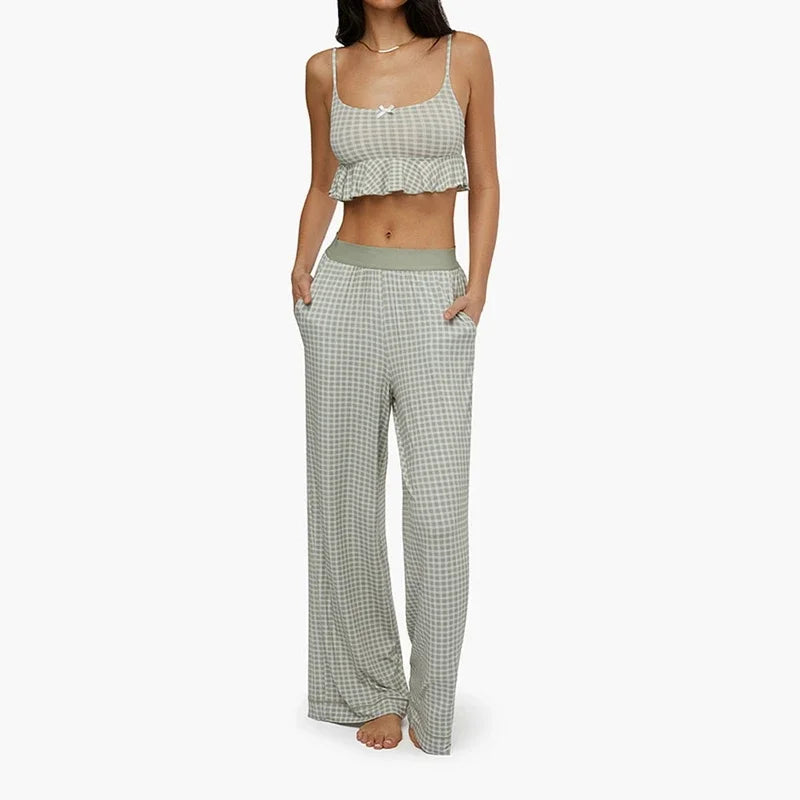 Loungewear - Casual Gingham Loungewear Set Cami & Pants